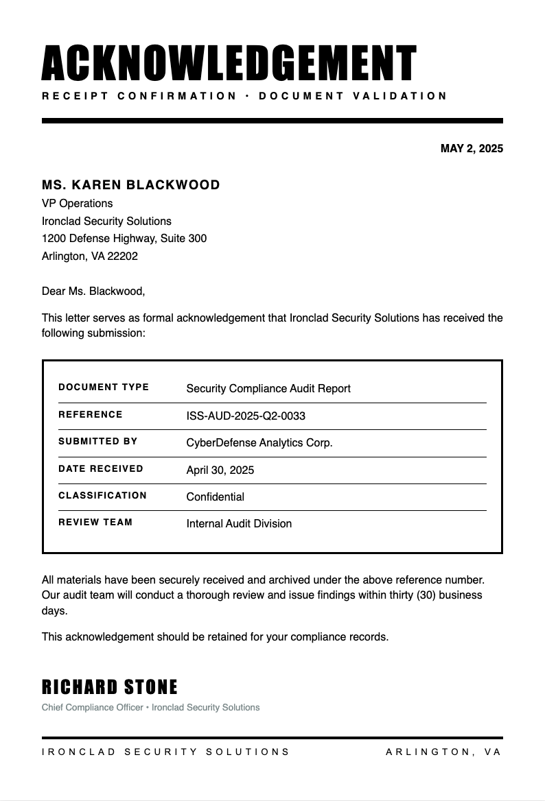 Monochrome bold acknowledgement letter